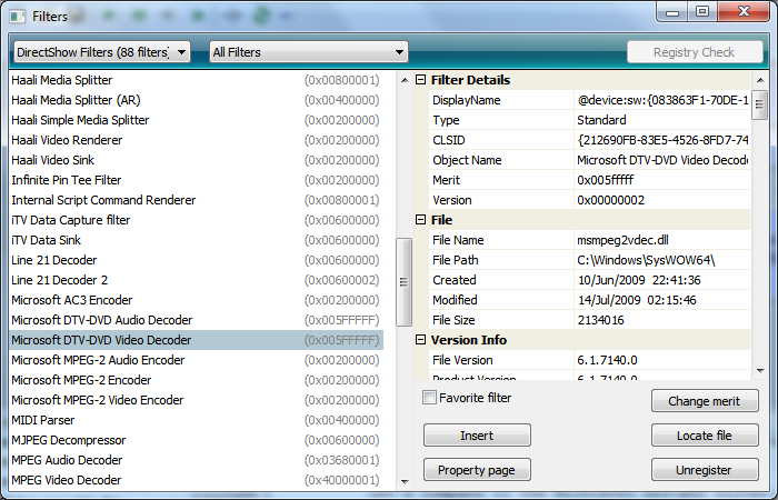 Graphstudio Filters Microsoft DTV-DVD Selected